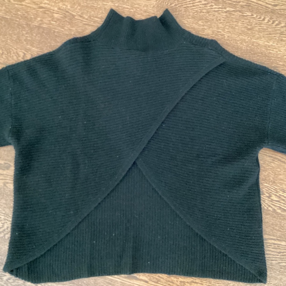 360 Cashmere Black 100% Cashmere Open Crossover Back Mock Neck Long Slv Sweater